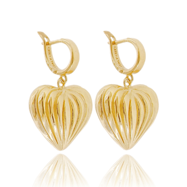 ORECCHINII A CERCHIO CON CUORE RIGATO PENDENTE IN ARGENTO ELETTROFORMATO TIT 925