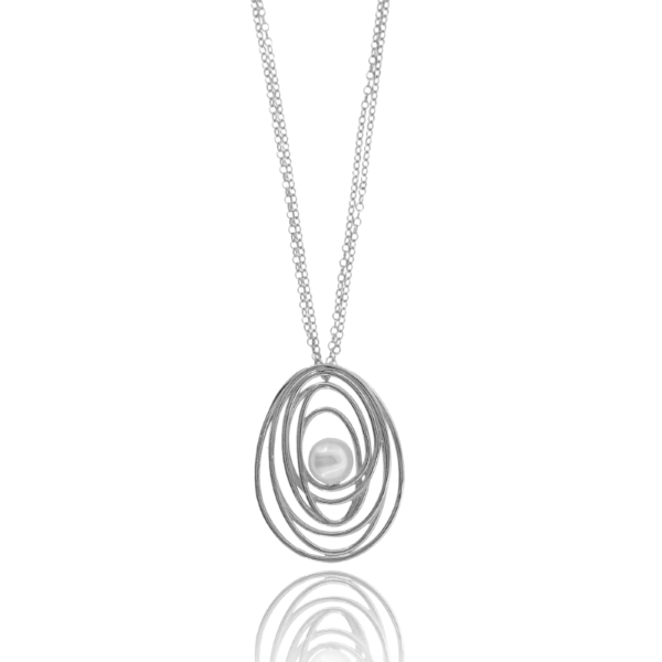 COLLANA FORZATINA CM 40-45 CON OVALE ASTRATTO PENDENTE IN ARGENTO TIT 925 E PERLA