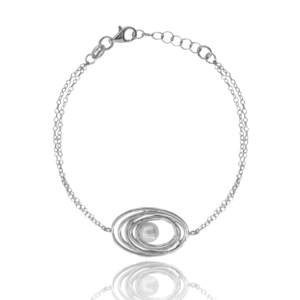 BRACCIALE FORZATINA CM 17-19 CON OVALE ASTRATTO CENTRALE IN ARGENTO TIT 925 E PERLA