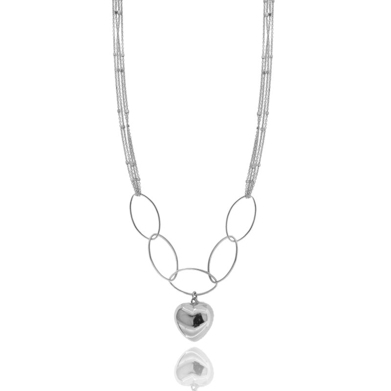 COLLANA MULTIFILO CON CUORE IN ARGENTO TIT 925‰ CM 40-45