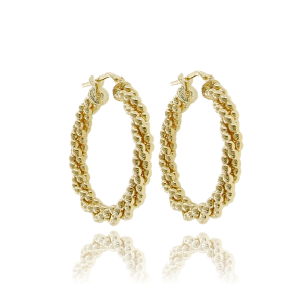 ORECCHINI A CERCHIO CANNA TONDA TORCHON MM 3,7 CON SFERE IN ARGENTO TIT 925‰