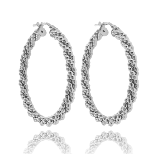 ORECCHINI A CERCHIO CANNA TONDA TORCHON MM 3,7 CON SFERE IN ARGENTO TIT 925‰