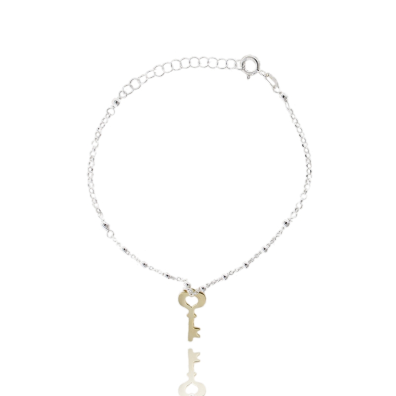 BRACCIALE CON CHIAVE IN ARGENTO BIANCO E DORATO TIT 925‰ CM 17-19