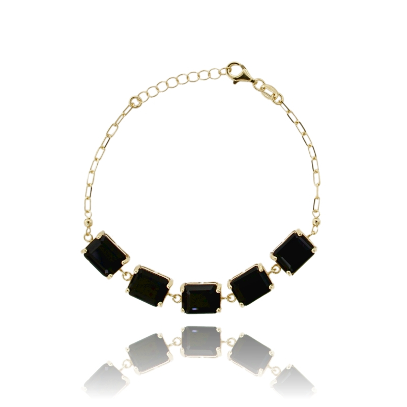 BRACCIALE CON 5 PIETRE RETTANGOLARI NERE IN ARGENTO DORATO TIT 925‰ CM 17-19