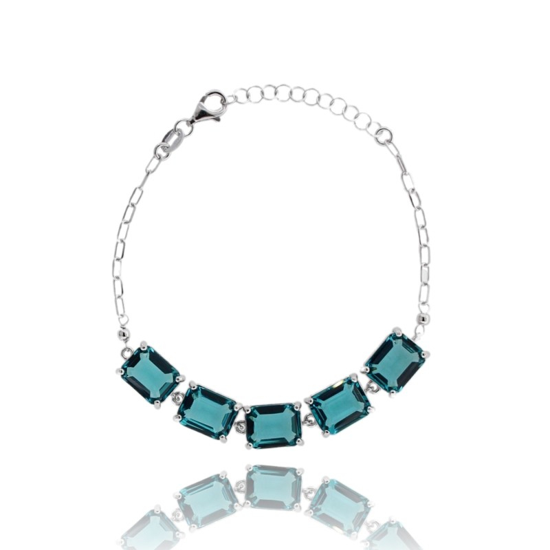 BRACCIALE CON 5 PIETRE RETTANGOLARI AZZURRE IN ARGENTO RODIATO TIT 925‰ CM 17-19