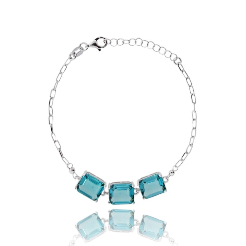 BRACCIALE CON 3 PIETRE RETTANGOLARI AZZURRE IN ARGENTO RODIATO TIT 925‰ CM 17-19