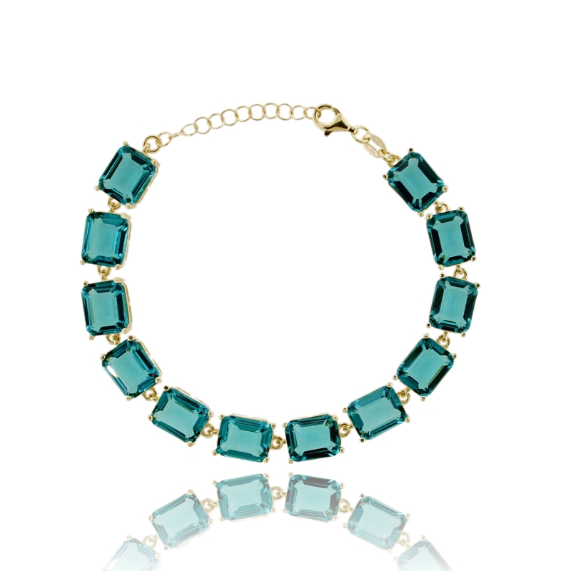 BRACCIALE CON 11 PIETRE RETTANGOLARI ' IN ARGENTO DORATO TIT 925‰ CM 18-20