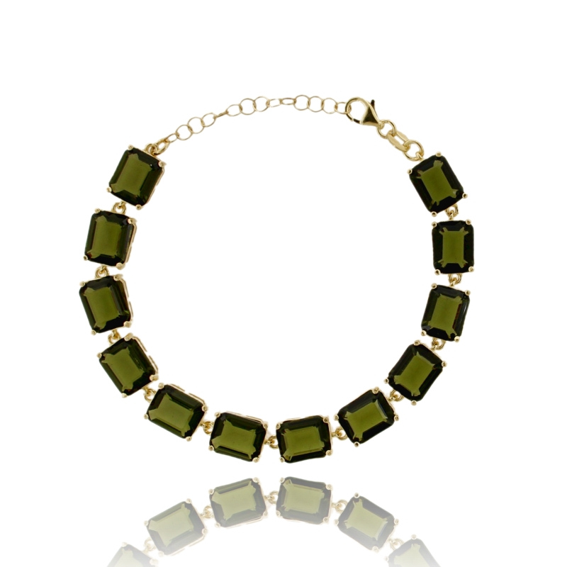 BRACCIALE CON 11 PIETRE RETTANGOLARI ' IN ARGENTO DORATO TIT 925‰ CM 18-20