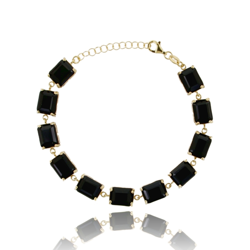 BRACCIALE CON 11 PIETRE RETTANGOLARI ' IN ARGENTO DORATO TIT 925‰ CM 18-20
