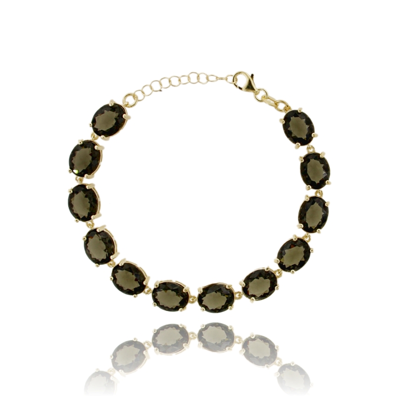 BRACCIALE CON 11 PIETRE OVALI GRIGIE IN ARGENTO DORATO TIT 925‰ CM 18-20