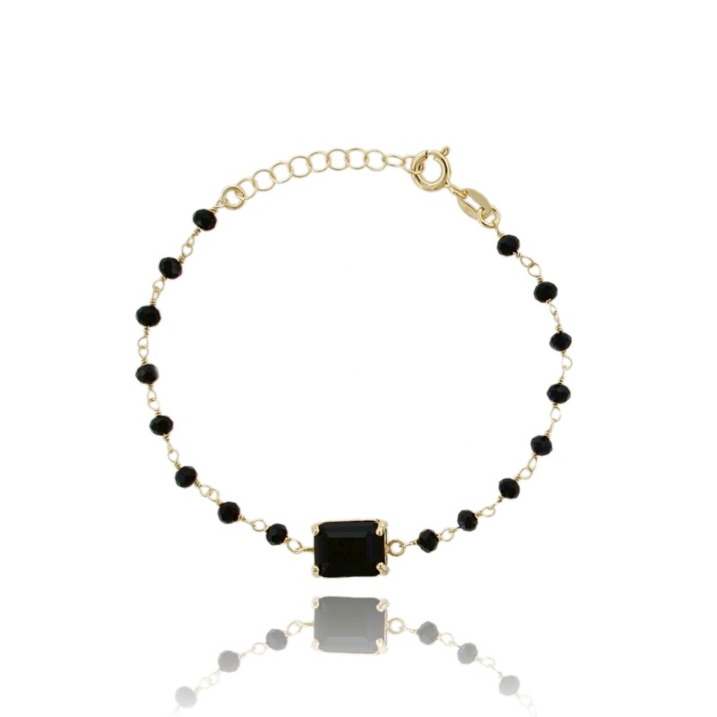 BRACCIALE CON PIETRE NERE IN ARGENTO DORATO TIT 925‰ CM 17-19