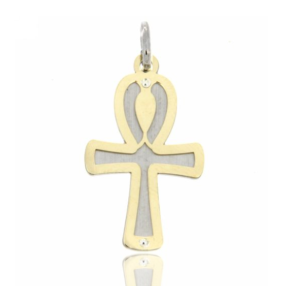 CIONDOLO CROCE EGIZIA MM 30X18 CON INTERNO SATINATO IN ARGENTO 925 ‰