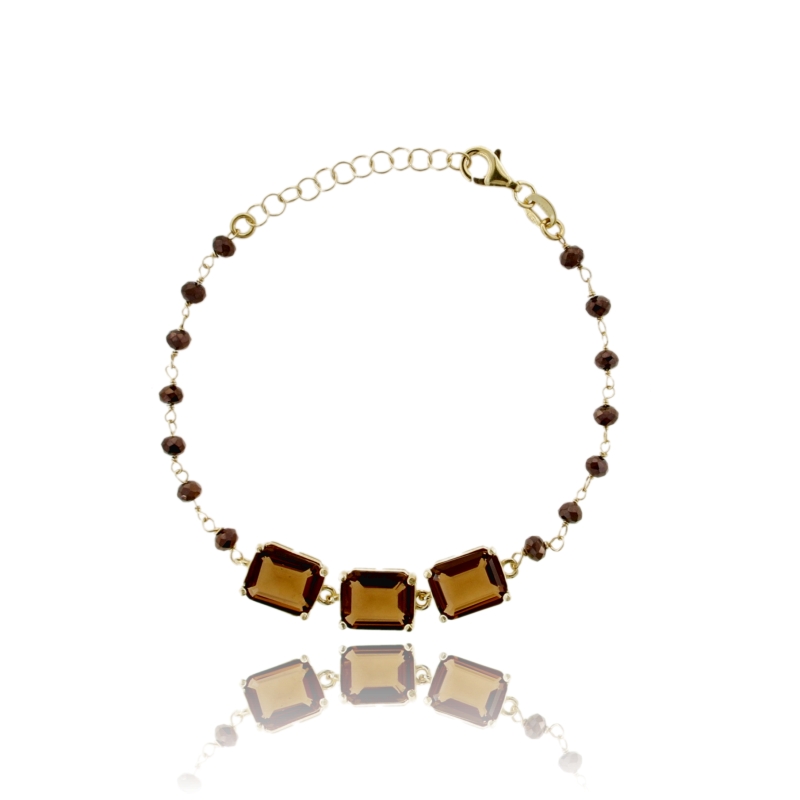 BRACCIALE CON 3 PIETRE FUME' IN ARGENTO DORATO TIT 925‰ CM 17-19
