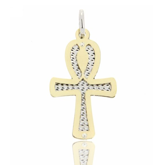 CIONDOLO CROCE EGIZIA MM 30X18 CON INTERNO DIAMANTATO IN ARGENTO 925 ‰