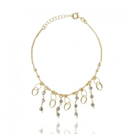 BRACCIALE CON PIETRE GRIGIE IN ARGENTO DORATO TIT 925‰ CM 17-19