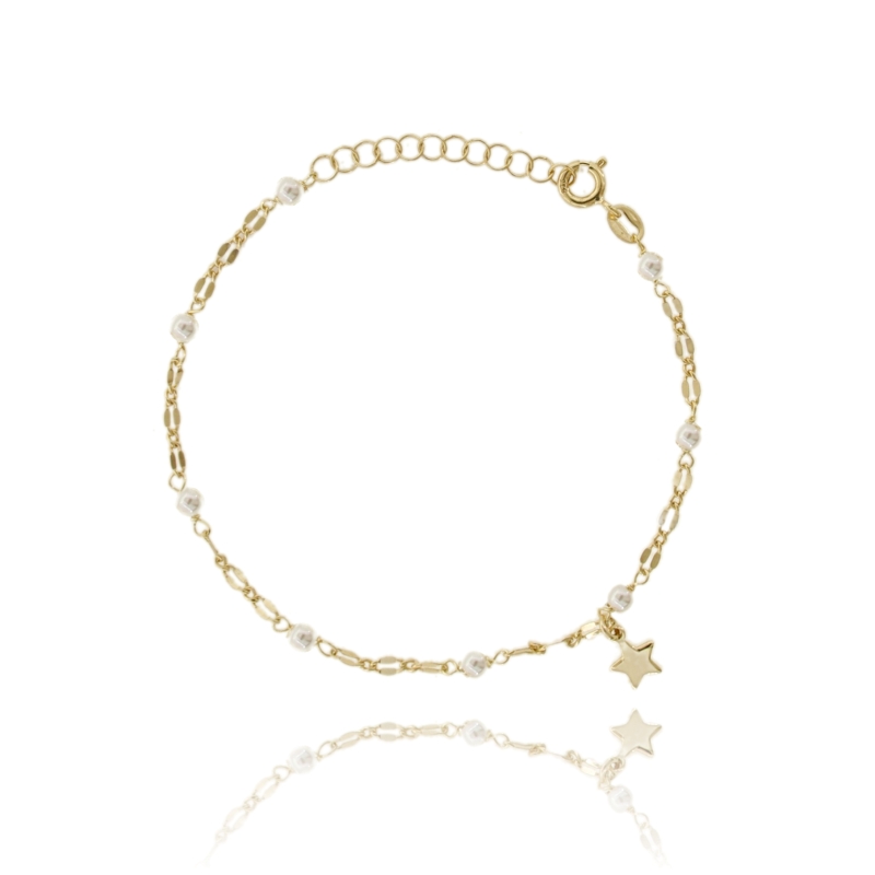 BRACCIALE CON PERLE DI FIUME E STELLA IN ARGENTO DORATO TIT 925‰ CM 17-19