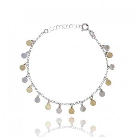 BRACCIALE CON TONDINI IN ARGENTO RODIATO E DORATO TIT 925‰ CM 17-19