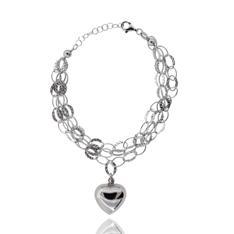 BRACCIALE A 2 FILI DEGRADE CON CUORE IN ARGENTO RODIATO TIT 925‰ CM 17-19