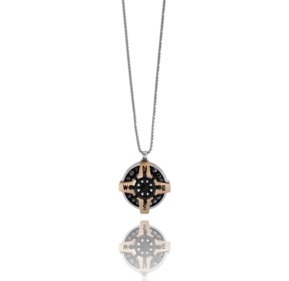 COLLANA VENEZIANA CON TIMONE IN ACCIAIO BICOLORE, SMALTO E EMATITE CM 50