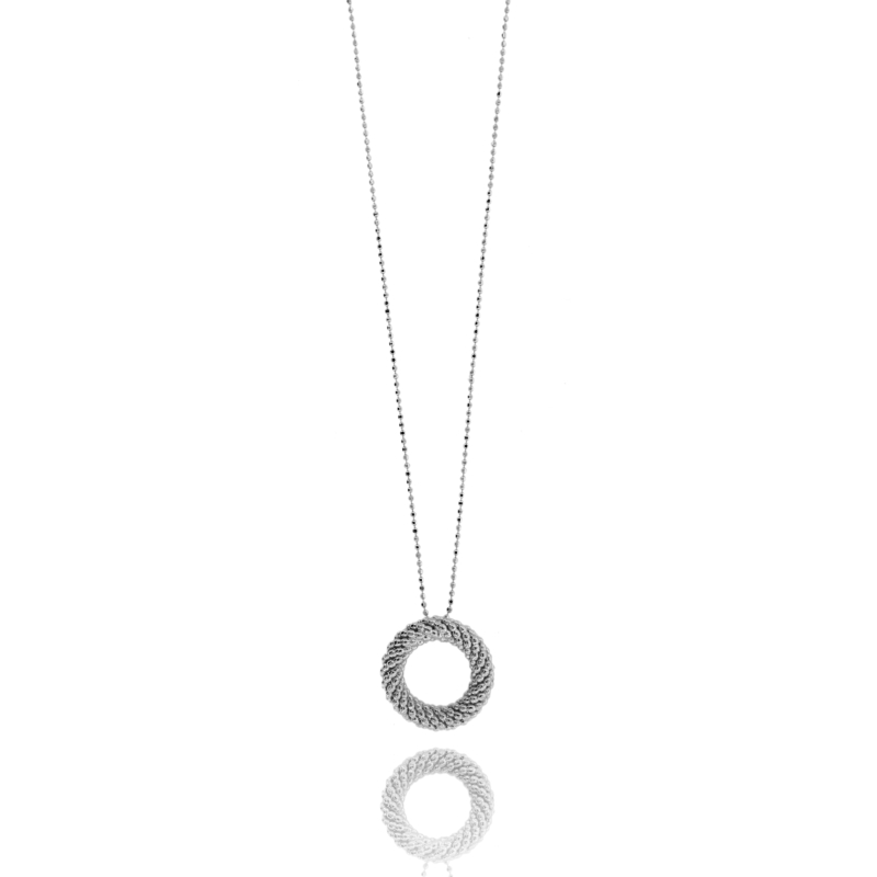COLLANA CM 45 CON CERCHIO DIAMETRO 12 A CANNA TONDA MM 5 CON SFERE DIAMANTATE A TORCHON IN ARGENTO RODIATO TIT 925