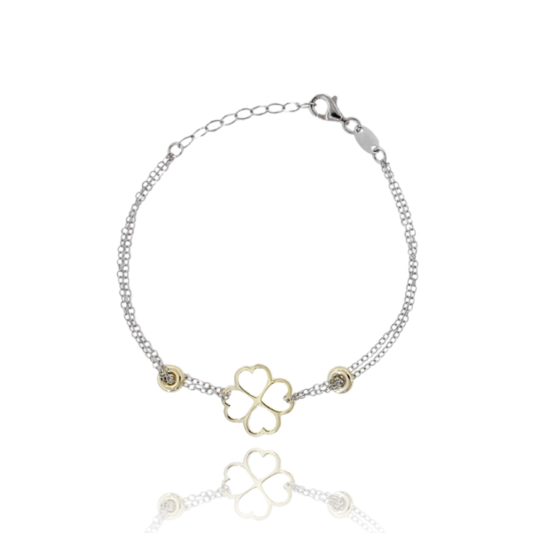 BRACCIALE ROLO' A 2 FILI CON SIMBOLO E CIAMBELLE IN ARGENTO RODIATO E DORATO TIT 925 CM 16-19