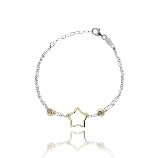BRACCIALE ROLO' A 2 FILI CON SIMBOLO E CIAMBELLE IN ARGENTO RODIATO E DORATO TIT 925 CM 16-19