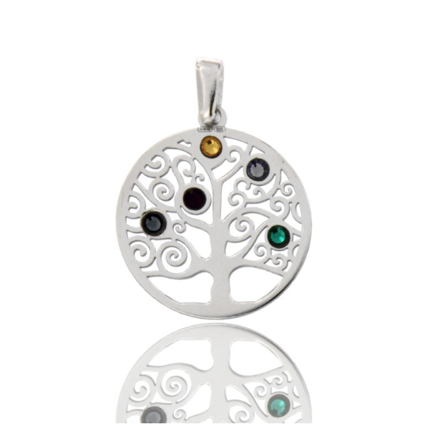 CIONDOLO ALBERO DELLA VITA IN ARGENTO RODIATO TIT 925‰ E STRASS 