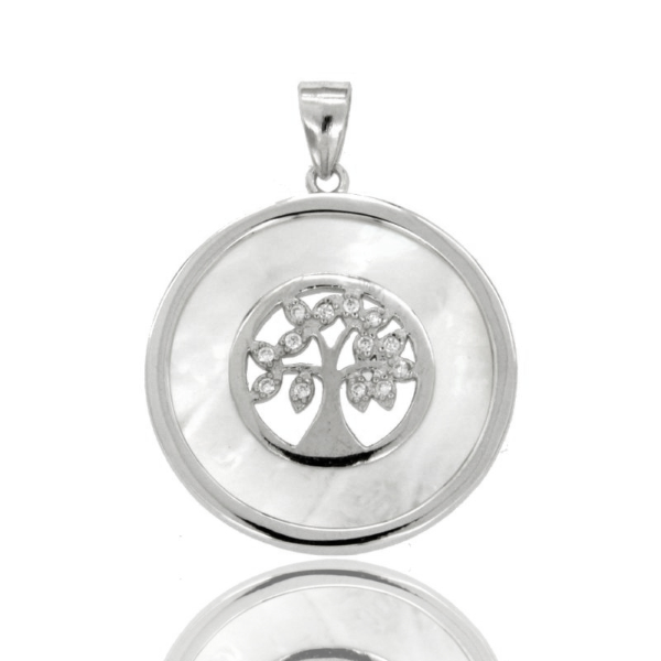 CIONDOLO ALBERO DELLA VITA MM 27 IN ARGENTO RODIATO TIT 925‰ E MADREPERLA