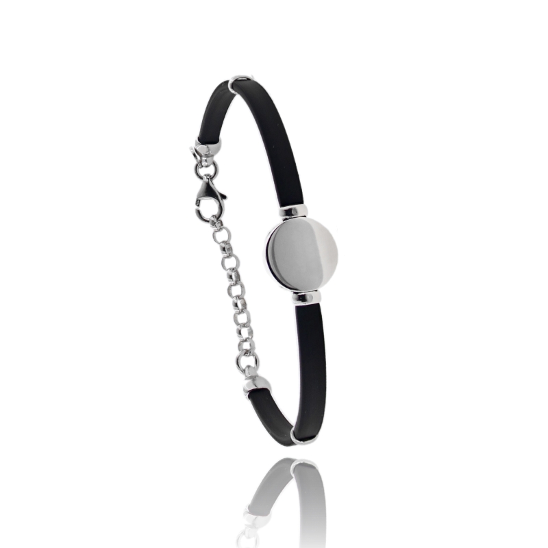 BRACCIALE CAUCCIU' CON TONDO MM 12 IN ARGENTO RODIATO TIT 925 CM 18-21