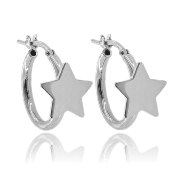 ORECCHINI A CERCHIO MM 12 A CANNA TONDA MM 2 CON SIMBOLO IN ARGENTO TIT 925‰