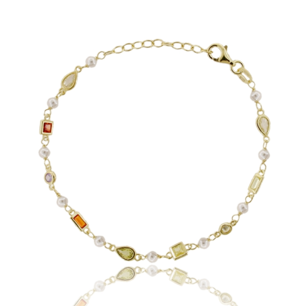 BRACCIALE MAGLIA ANTICA CON PERLE E PIETRE IN ARGENTO TIT 925 CM 17-19