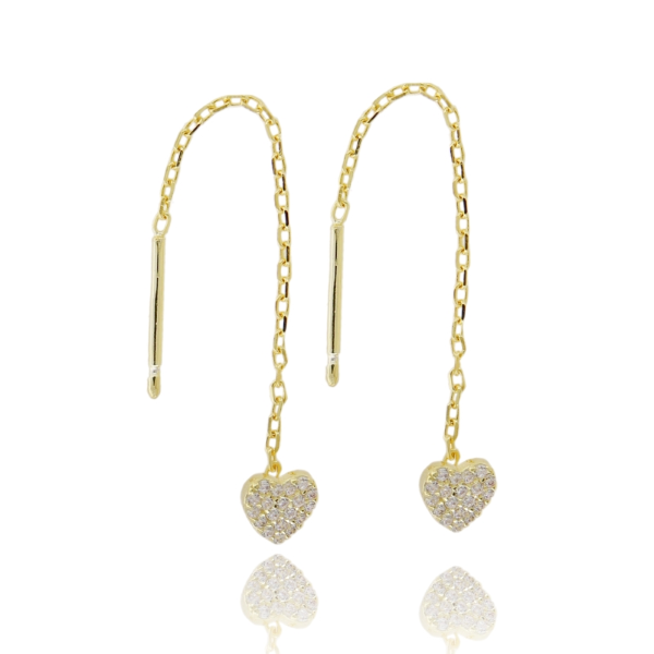 ORECCHINI SALISCENDI CUORE IN ARGENTO RODIATO TIT 925 E ZIRCONI BIANCHI