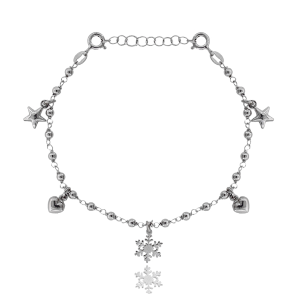 BRACCIALE CON SFERE E CHARMS IN ARGENTO RODIATO TIT 925 CM 17-19
