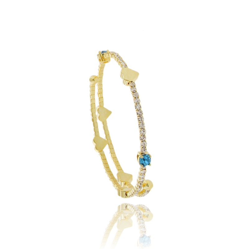 BRACCIALE A SERPENTE CON STRASS E CUORI IN OTTONE DORATO
