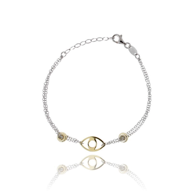 BRACCIALE ROLO' A 2 FILI CON SIMBOLO E CIAMBELLE IN ARGENTO RODIATO E DORATO TIT 925 CM 16-19