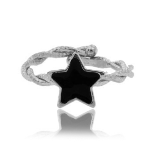 ANELLO CON FILO TORCHON E STELLA SMALTATA IN ARGENTO TIT 925 MISURA REGOLABILE