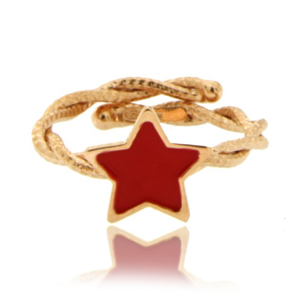 ANELLO CON FILO TORCHON E STELLA SMALTATA IN ARGENTO TIT 925 MISURA REGOLABILE
