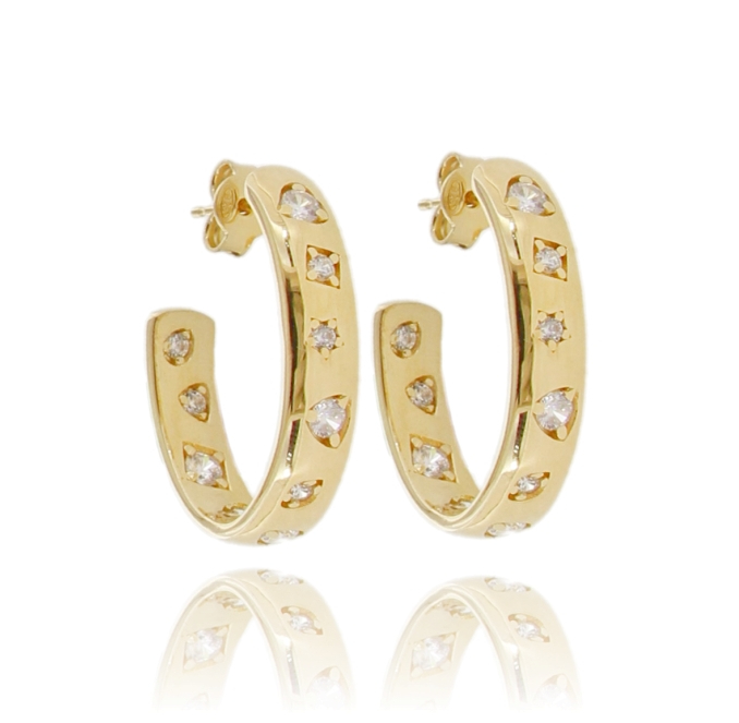ORECCHINI A CERCHIO OVALI IN ARGENTO TIT 925 E ZIRCONI BIANCHI