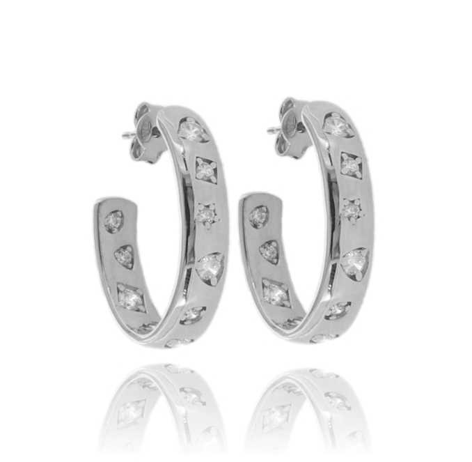 ORECCHINI A CERCHIO OVALI IN ARGENTO TIT 925 E ZIRCONI BIANCHI