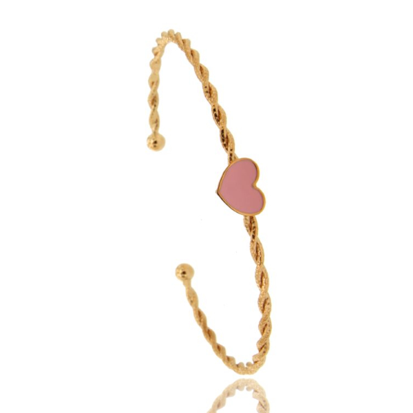 BRACCIALE RIGIDO CON FILO TORCHON E CUORE SMALTATO IN ARGENTO TIT 925 