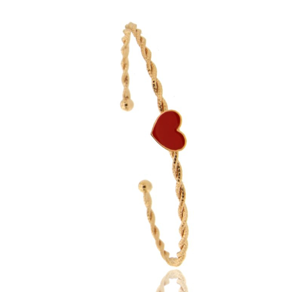 BRACCIALE RIGIDO CON FILO TORCHON E CUORE SMALTATO IN ARGENTO TIT 925 