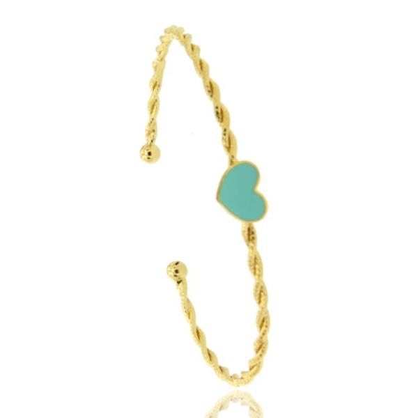 BRACCIALE RIGIDO CON FILO TORCHON E CUORE SMALTATO IN ARGENTO TIT 925 