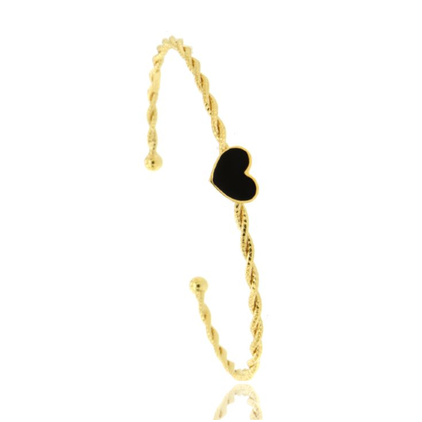 BRACCIALE RIGIDO CON FILO TORCHON E CUORE SMALTATO IN ARGENTO TIT 925 