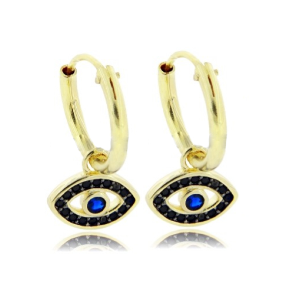 ORECCHINI A CERCHIO DIAMETRO MM 10 CON OCCHIO PENDENTE CON ZIRCONI NERI IN ARGENTO TIT 925‰