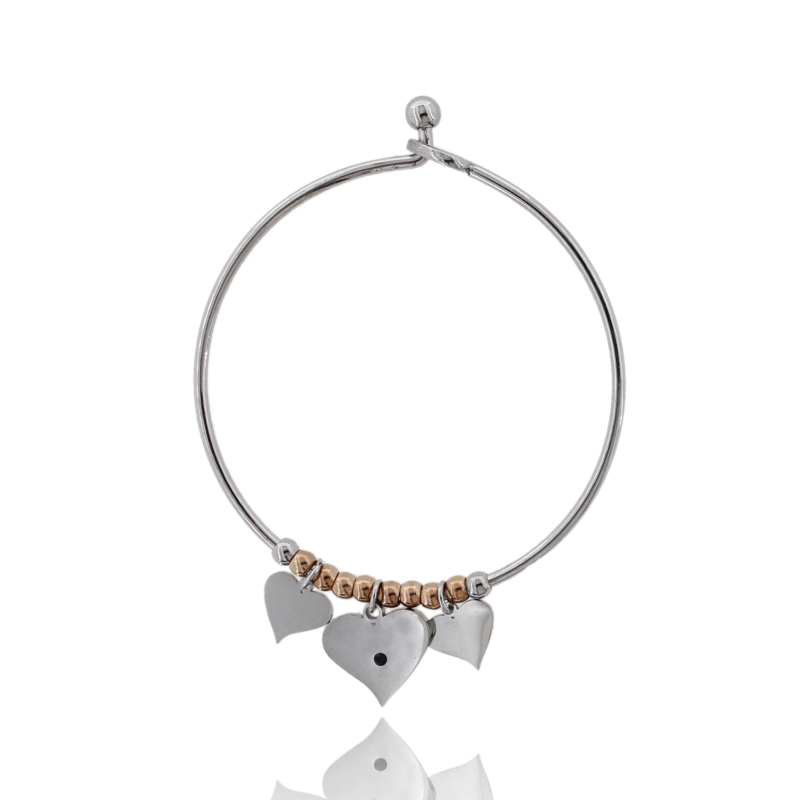 BRACCIALE RIGIDO CON CUORI IN ACCIAIO BICOLORE