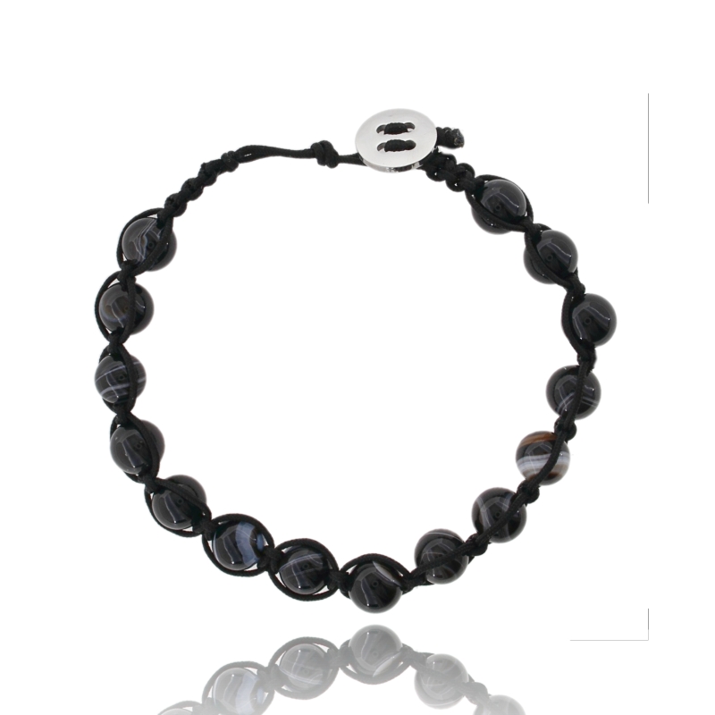 BRACCIALE CON PIETRE DURE MM 8 CORDINO E ACCIAIO