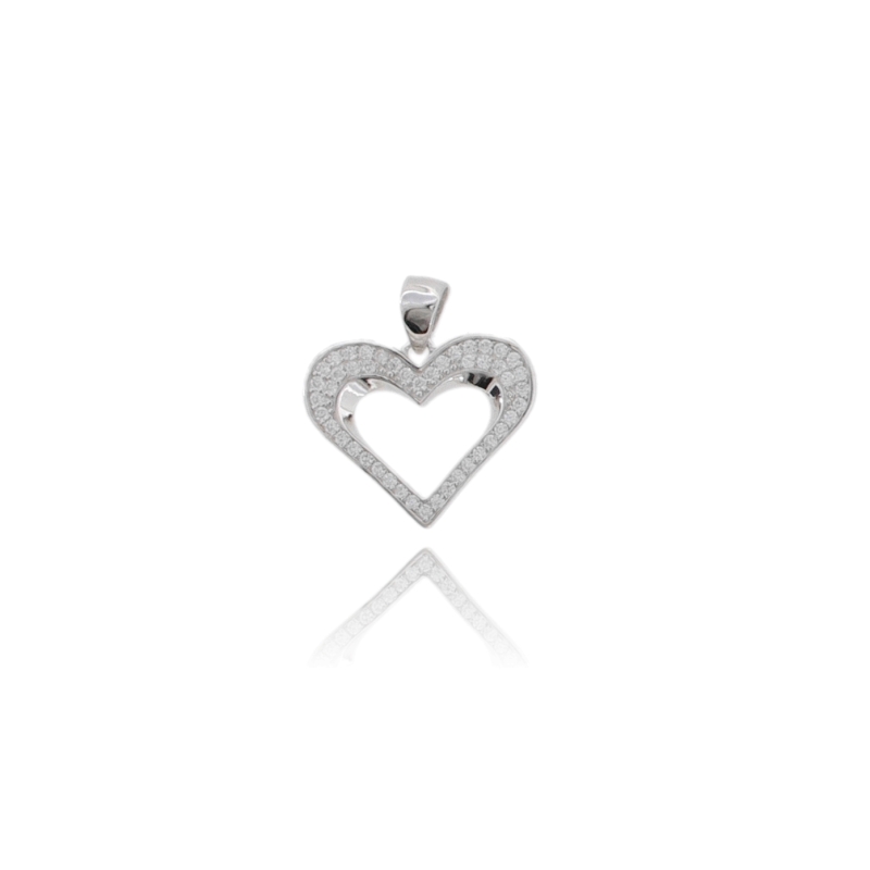 CIONDOLO CUORE MM 15X19 IN ARGENTO RODIATO TIT 925 E ZIRCONI