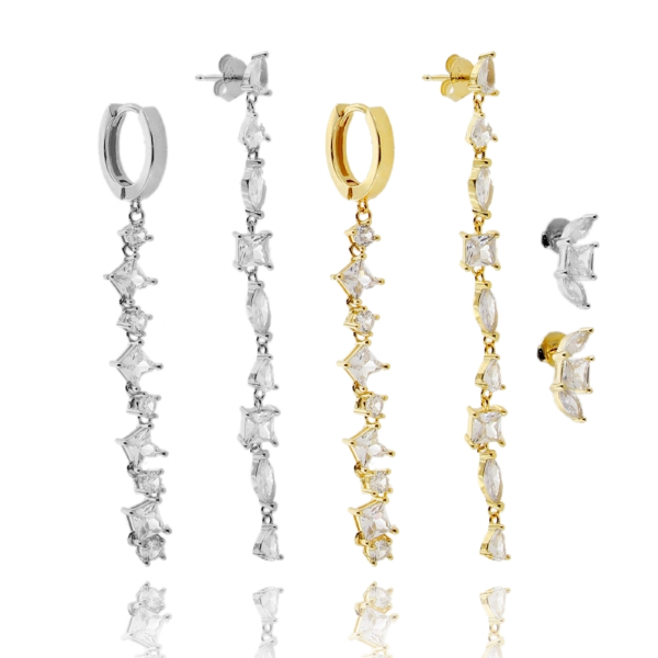 ORECCHINI EAR CUFF A 3 PEZZI CON ZIRCONI BIANCHI IN ARGENTO