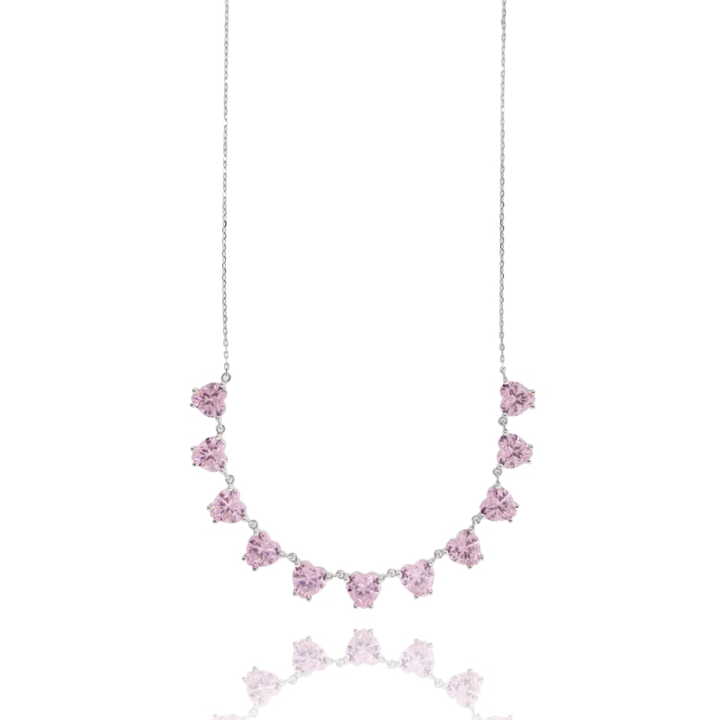 COLLANA CON CUORI IN ARGENTO RODIATO TIT 925 E ZIRCONI CM 40-45