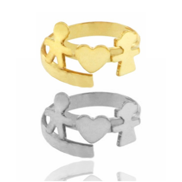 ANELLO FASCETTA MM 3 CONTRARIE CON BIMBI E CUORE IN ARGENTO TIT 925 MISURA REGOLABILE